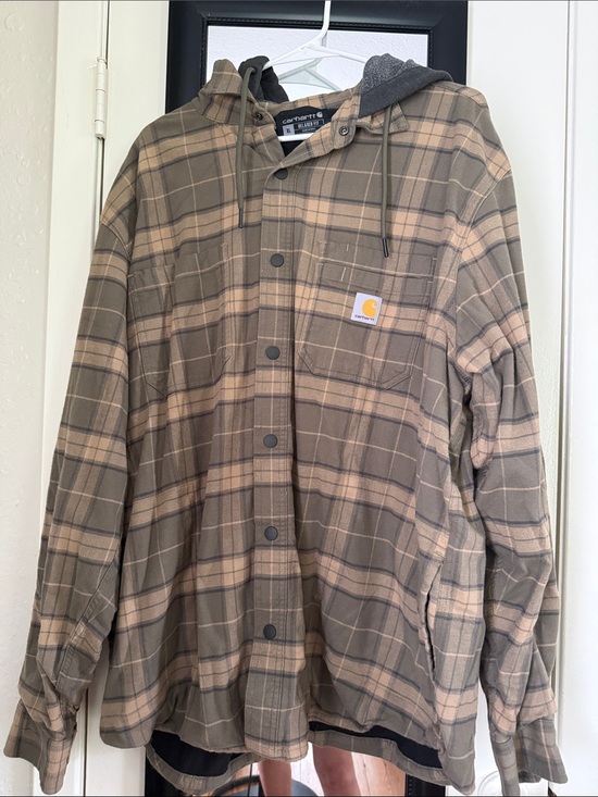 Carhartt Other - Carhartt Plaid Hooded Flannel Jacket in Olive and Tan